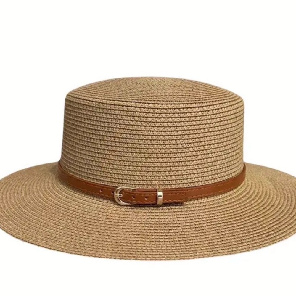 Woman’s  Straw Boater Hat with  Trim - - Picture 3 of 3